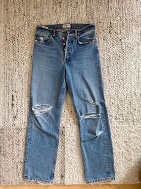 Agolde 90s Mid Rise Blue Distressed Straight Jeans